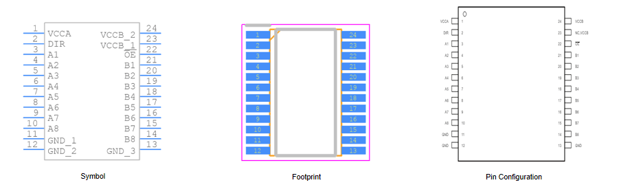 SN74LVC4245APWR symbol, footprint and pin configuration