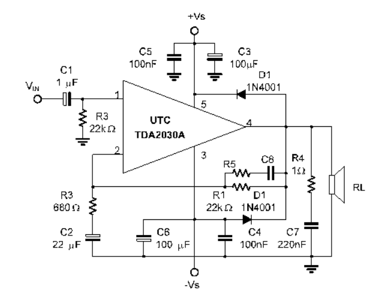 Application circuit of TDA2030A